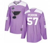 Youth St. Louis Blues #57 David Perron Authentic Purple Fights Cancer Practice 2019 Stanley Cup Champions Hockey Jersey