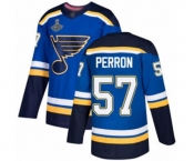 Youth St. Louis Blues #57 David Perron Authentic Royal Blue Home 2019 Stanley Cup Champions Hockey Jersey