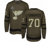 Youth St. Louis Blues #70 Oskar Sundqvist Authentic Green Salute to Service 2019 Stanley Cup Champions Hockey Jersey