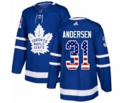 Maple Leafs #31 Frederik Andersen Blue Home USA Flag Stitched Hockey Jersey