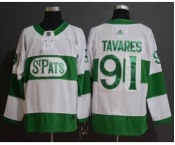 Men's Toronto Maple Leafs #91 John Tavares White 2019 St. Patrick's Day Hockey Jersey