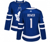 Women Adidas Toronto Maple Leafs #1 Johnny Bower Authentic Royal Blue Home NHL Jersey