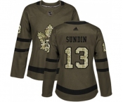 Women Adidas Toronto Maple Leafs #13 Mats Sundin Authentic Green Salute to Service NHL Jersey