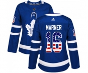 Women Adidas Toronto Maple Leafs #16 Mitchell Marner Authentic Royal Blue USA Flag Fashion NHL Jersey