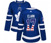Women Adidas Toronto Maple Leafs #17 Wendel Clark Authentic Royal Blue USA Flag Fashion NHL Jersey