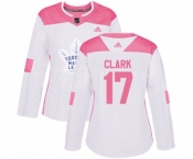 Women Adidas Toronto Maple Leafs #17 Wendel Clark Authentic White Pink Fashion NHL Jersey
