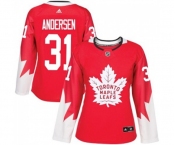 Women Adidas Toronto Maple Leafs #31 Frederik Andersen Authentic Red Alternate NHL Jersey