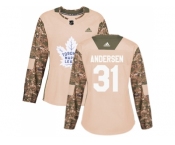 Women Adidas Toronto Maple Leafs #31 Frederik Andersen Camo Authentic 2017 Veterans Day Stitched NHL Jersey