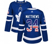 Women Adidas Toronto Maple Leafs #34 Auston Matthews Authentic Royal Blue USA Flag Fashion NHL Jersey