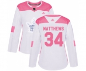 Women Adidas Toronto Maple Leafs #34 Auston Matthews Authentic White Pink Fashion NHL Jersey