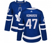 Women Adidas Toronto Maple Leafs #47 Leo Komarov Authentic Royal Blue Home NHL Jersey