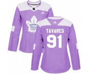 Women Adidas Toronto Maple Leafs #91 John Tavares Authentic Purple Fights Cancer Practice NHL Jersey