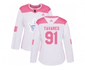 Women Adidas Toronto Maple Leafs #91 John Tavares White Pink Authentic Fashion Stitched NHL Jersey