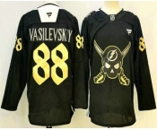 Men's Tampa Bay Lightning #88 Andrei Vasilevskiy Black Pirate Themed Warmup Authentic Jersey