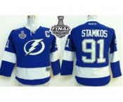 youth nhl jerseys tampa bay lightning #91 stamkos blue[2015 stanley cup][patch C]