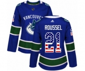 Women Adidas Vancouver Canucks #21 Antoine Roussel Authentic Blue USA Flag Fashion NHL Jersey