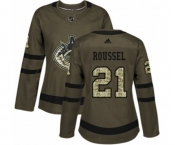 Women Adidas Vancouver Canucks #21 Antoine Roussel Authentic Green Salute to Service NHL Jersey