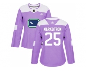 Women Adidas Vancouver Canucks #25 Jacob Markstrom Purple Authentic Fights Cancer Stitched NHL Jersey
