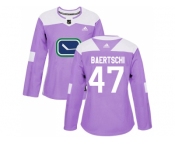 Women Adidas Vancouver Canucks #47 Sven Baertschi Purple Authentic Fights Cancer Stitched NHL Jersey