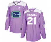 Youth Adidas Vancouver Canucks #21 Antoine Roussel Authentic Purple Fights Cancer Practice NHL Jersey