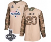 Men's Adidas Washington Capitals #20 Lars Eller Authentic Camo Veterans Day Practice 2018 Stanley Cup Final NHL Jersey