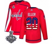 Men's Adidas Washington Capitals #20 Lars Eller Authentic Red USA Flag Fashion 2018 Stanley Cup Final NHL Jersey