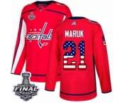 Men's Adidas Washington Capitals #21 Dennis Maruk Authentic Red USA Flag Fashion 2018 Stanley Cup Final NHL Jersey