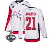 Men's Adidas Washington Capitals #21 Lucas Johansen Authentic White Away 2018 Stanley Cup Final NHL Jersey