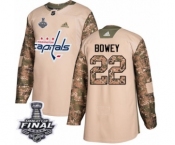 Men's Adidas Washington Capitals #22 Madison Bowey Authentic Camo Veterans Day Practice 2018 Stanley Cup Final NHL Jersey