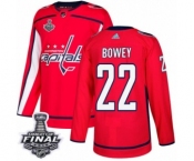 Men's Adidas Washington Capitals #22 Madison Bowey Authentic Red Home 2018 Stanley Cup Final NHL Jersey