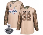 Men's Adidas Washington Capitals #32 Dale Hunter Authentic Camo Veterans Day Practice 2018 Stanley Cup Final NHL Jersey