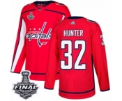 Men's Adidas Washington Capitals #32 Dale Hunter Premier Red Home 2018 Stanley Cup Final NHL Jersey