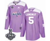 Men's Adidas Washington Capitals #5 Rod Langway Authentic Purple Fights Cancer Practice 2018 Stanley Cup Final NHL Jersey