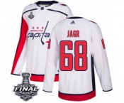 Men's Adidas Washington Capitals #68 Jaromir Jagr Authentic White Away 2018 Stanley Cup Final NHL Jersey