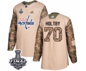 Men's Adidas Washington Capitals #70 Braden Holtby Authentic Camo Veterans Day Practice 2018 Stanley Cup Final NHL Jersey
