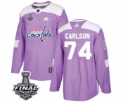 Men's Adidas Washington Capitals #74 John Carlson Authentic Purple Fights Cancer Practice 2018 Stanley Cup Final NHL Jersey Men's Adidas Washington Capitals #74 John Carlson Authentic Purple Fights Cancer Practice 2018 Stanley Cup Final NHL Jersey
