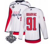 Men's Adidas Washington Capitals #91 Tyler Graovac Authentic White Away 2018 Stanley Cup Final NHL Jersey
