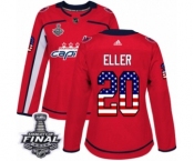 Women's Adidas Washington Capitals #20 Lars Eller Authentic Red USA Flag Fashion 2018 Stanley Cup Final NHL Jersey