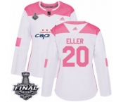 Women's Adidas Washington Capitals #20 Lars Eller Authentic White Pink Fashion 2018 Stanley Cup Final NHL Jersey