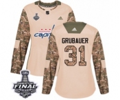 Women's Adidas Washington Capitals #31 Philipp Grubauer Authentic Camo Veterans Day Practice 2018 Stanley Cup Final NHL Jersey