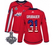 Women's Adidas Washington Capitals #31 Philipp Grubauer Authentic Red USA Flag Fashion 2018 Stanley Cup Final NHL Jersey
