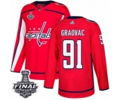 Youth Adidas Washington Capitals #91 Tyler Graovac Authentic Red Home 2018 Stanley Cup Final NHL Jersey