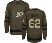 Men's Adidas Anaheim Ducks #62 Andrej Sustr Authentic Green Salute to Service NHL Jersey