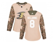 Women Adidas Anaheim Ducks #8 Teemu Selanne Camo Authentic 2017 Veterans Day Stitched NHL Jersey