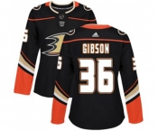 Women Anaheim Ducks #36 John Gibson Authentic Black Home Hockey Jersey