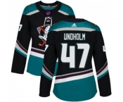 Women Anaheim Ducks #47 Hampus Lindholm Authentic Black Teal Alternate Hockey Jersey