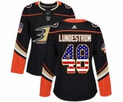 Women Anaheim Ducks #48 Isac Lundestrom Authentic Black USA Flag Fashion Hockey Jersey