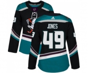 Women Anaheim Ducks #49 Max Jones Authentic Black Teal Alternate Hockey Jersey