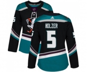 Women Anaheim Ducks #5 Korbinian Holzer Authentic Black Teal Alternate Hockey Jersey