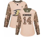 Women's Adidas Anaheim Ducks #14 Adam Henrique Authentic Camo Veterans Day Practice NHL Jersey